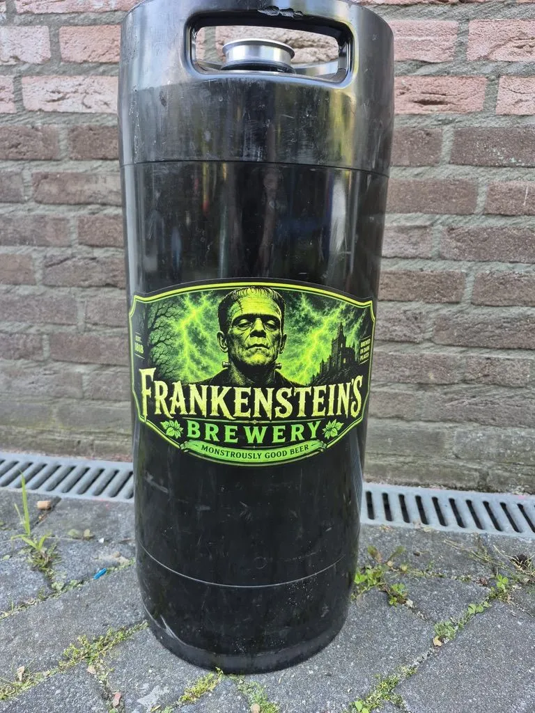 Bierfust met een full colour sticker van Frankensteins Brewery
